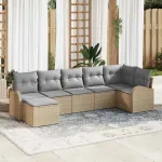Set de canapele pentru grădină cu pernă 7 pcs Bej Rattan poli GartenMobel Dekor