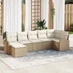 Set de canapele pentru grădină cu pernă 7 pcs Bej Rattan poli GartenMobel Dekor