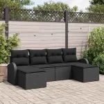 Set de canapele pentru grădină cu pernă 6 pcs Negru Poli Rattan GartenMobel Dekor
