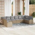 Set de canapea cu pernă 10 pcs Bej Poliratan GartenMobel Dekor