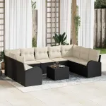 Set de canapea cu pernă 10 pcs Negru Poli Rattan GartenMobel Dekor