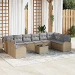 Set de canapea cu pernă 11 pcs Bej Poliratan GartenMobel Dekor