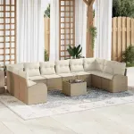 Set de canapea cu pernă 11 pcs Bej Poliratan GartenMobel Dekor