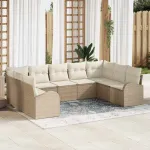 Set de canapea cu pernă 9 pcs Bej Poli Rattan GartenMobel Dekor