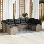 Set de canapea cu pernă 9 pcs Gri Poli Rattan GartenMobel Dekor