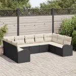 Set de canapea cu pernă 9 pcs Negru Poli Rattan GartenMobel Dekor