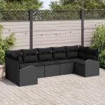 Set de canapele pentru grădină cu pernă 7 pcs Negru Poli Rattan GartenMobel Dekor
