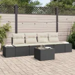 Set de canapea cu pernă Manual 5 pcs Negru și Crem poliratan GartenMobel Dekor