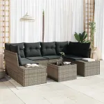 Set de canapele pentru grădină cu pernă 7 pcs Gri poliratan GartenMobel Dekor