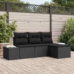 Set de canapele pentru grădină cu pernă 4 pcs Negru poliratan GartenMobel Dekor