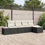 Set de canapele pentru grădină cu pernă 5 pcs Negru poliratan GartenMobel Dekor