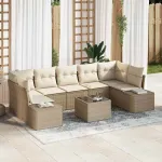 Set de canapele pentru grădină cu pernă 8 pcs Bej poliratan GartenMobel Dekor