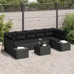 Set de canapele pentru grădină cu pernă 8 pcs Negru poliratan GartenMobel Dekor