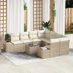 Set de canapele pentru grădină cu pernă 9 pcs Bej poliratan GartenMobel Dekor