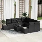 Set de canapele pentru grădină cu pernă 9 pcs Negru poliratan GartenMobel Dekor