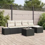 Set de canapele pentru grădină cu pernă 6 pcs Negru poliratan GartenMobel Dekor
