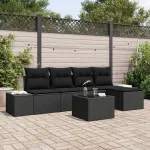 Set de canapele pentru grădină cu pernă 6 pcs Negru poliratan GartenMobel Dekor