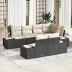 Set de canapele pentru grădină 7 pcs Negru și Crem poliratan GartenMobel Dekor