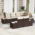 Set de canapele pentru grădină 7 pcs maro și crem Rattan poli GartenMobel Dekor