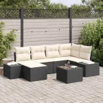 Set de canapele pentru grădină 7 pcs negru și crem Rattan poli GartenMobel Dekor