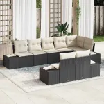 Set de canapele pentru grădină 8 pcs Negru și Crem poliratan GartenMobel Dekor