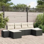 Set de canapele pentru grădină cu pernă 6 pcs Negru poliratan GartenMobel Dekor