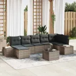 Set de canapele pentru grădină cu pernă 8 pcs Gri poliratan GartenMobel Dekor