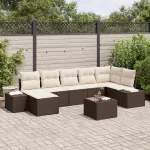 Set de canapele pentru grădină cu pernă 8 pcs Maro poliratan GartenMobel Dekor
