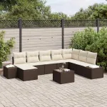 Set de canapele pentru grădină cu pernă 9 pcs Maro poliratan GartenMobel Dekor