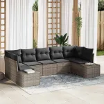 Set de canapele pentru grădină cu pernă 7 pcs Gri poliratan GartenMobel Dekor