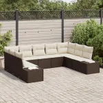 Set de canapele pentru grădină cu pernă 9 pcs Maro poliratan GartenMobel Dekor