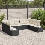 Set de canapele pentru grădină cu pernă 9 pcs Negru poliratan GartenMobel Dekor