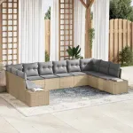 Set de canapele pentru grădină cu pernă 10 pcs Bej poliratan GartenMobel Dekor