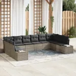 Set de canapele pentru grădină cu pernă 10 pcs Gri poliratan GartenMobel Dekor