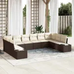 Set de canapele pentru grădină cu pernă 10 pcs Maro poliratan GartenMobel Dekor