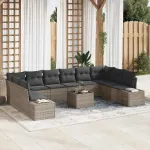 Set de canapele pentru grădină cu pernă 11 pcs Gri poliratan GartenMobel Dekor