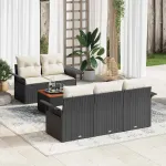 Set de canapele pentru grădină cu pernă 6 pcs Negru poliratan GartenMobel Dekor