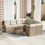 Set de canapele pentru grădină cu pernă 9 pcs Bej poliratan GartenMobel Dekor