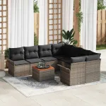 Set de canapele pentru grădină cu pernă 9 pcs Gri poliratan GartenMobel Dekor