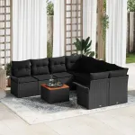Set de canapele pentru grădină cu pernă 9 pcs Negru poliratan GartenMobel Dekor