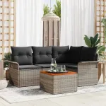 Set de canapele pentru grădină cu pernă 5 pcs Gri poliratan GartenMobel Dekor