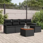 Set de canapele pentru grădină cu pernă 6 pcs Negru poliratan GartenMobel Dekor