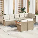 Set de canapele pentru grădină cu pernă 9 pcs Bej poliratan GartenMobel Dekor