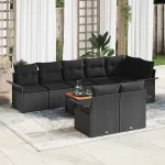 Set de canapele pentru grădină cu pernă 9 pcs Negru poliratan GartenMobel Dekor