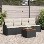 Set de canapele pentru grădină cu pernă 5 pcs Negru poliratan GartenMobel Dekor