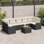 Set de canapele pentru grădină cu pernă 8 pcs Negru poliratan GartenMobel Dekor