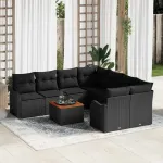 Set de canapele pentru grădină cu pernă 9 pcs Negru poliratan GartenMobel Dekor