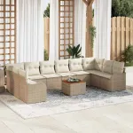 Set de canapele pentru grădină cu pernă 11 pcs Bej poliratan GartenMobel Dekor