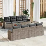 Set de canapele pentru grădină cu pernă 9 pcs Gri poliratan GartenMobel Dekor