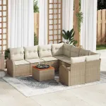 Set de canapele pentru grădină cu pernă 9 pcs Bej poliratan GartenMobel Dekor